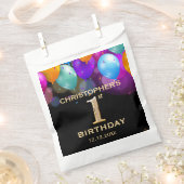 1st誕生日パーティーブラックと金ゴールドバルーン フェイバーバッグ (クリップ留めされた状態)