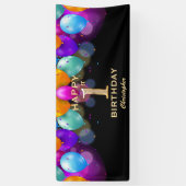 1st誕生日パーティーブラックと金ゴールドバルーン 横断幕 (縦)