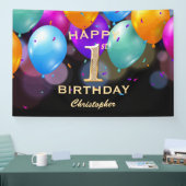 1st誕生日パーティーブラックと金ゴールドバルーン 横断幕 (トレードショー)