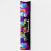 1st誕生日パーティーブラックと金ゴールドバルーン 横断幕 (縦)