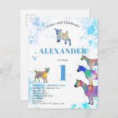 1st誕生日パーティー水彩ヤギ インビテーションポストカード (正面/裏面)