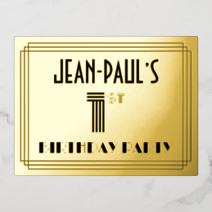 1st誕生日パーティー～アールデコスタイル「1」 +名前 箔招待状ポストカード