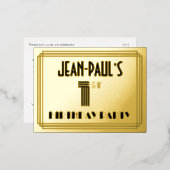 1st誕生日パーティー~アールデコスタイル「1」 +名前 箔招待状ポストカード (正面/裏面)