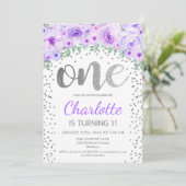 1st誕生日パーティー – ホワイトシルバーパープル 招待状 (スタンド正面)
