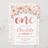 1st誕生日パーティー – ホワイトローズ金ゴールド 招待状 (正面/裏面)