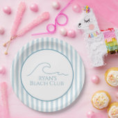 1ST誕生日ビーチクラブ名前をカスタムするストライプブルー ペーパープレート (パーティー)