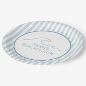1ST誕生日ビーチクラブ名前をカスタムするストライプブルー ペーパープレート (アングル)