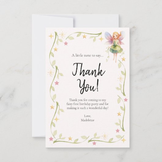 1st誕生日フローラフェアリーフラットサンキューカード サンキューカード (正面)