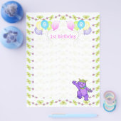 1st誕生日プリンセスベアパーティースクラップブック紙1 チラシ (シングル)