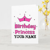 1st誕生日プリンセス！ピンククラウン付き カード (黄色い花)