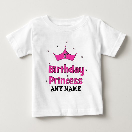 1st誕生日プリンセス！ピンククラウン付き ベビーTシャツ (正面)
