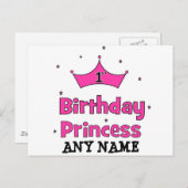 1st誕生日プリンセス!ピンククラウン付き ポストカード (正面/裏面)