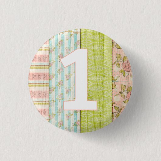 1st誕生日ベビーシャビーシックバラコテージウッド 缶バッジ (正面)