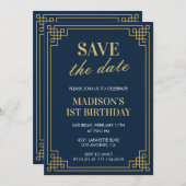 1ST誕生日招待状ガール日付を保存する海軍 招待状 (正面/裏面)