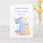 1st誕生日水玉模様テディ誕生日ボーイカード カード (黄色い花)