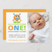 1st誕生日男の赤ちゃん追加フォトパーティの招待状 招待状 (正面/裏面)