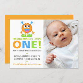 1st誕生日男の赤ちゃん追加フォトパーティの招待状 招待状