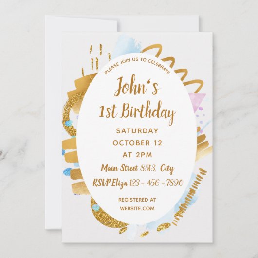 1st誕生日 – デリケートゴールデン詳細招待状 招待状 (正面)