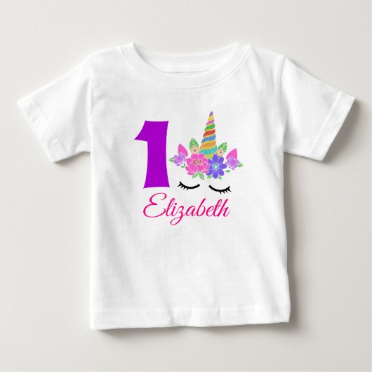 1st バー Birthday ユニコーン ベビーTシャツ (正面)