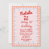 1st ベリー 手描き いちご フォト バースデー 招待状 (正面)