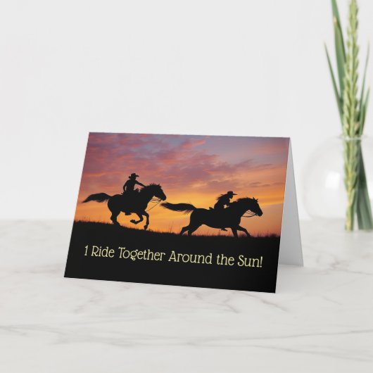 1st Anniversary Cute Cowboy Cowgirl Country Wester カード (正面)