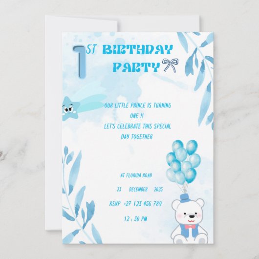 1st baby boy birthday invitation  招待状 (正面)