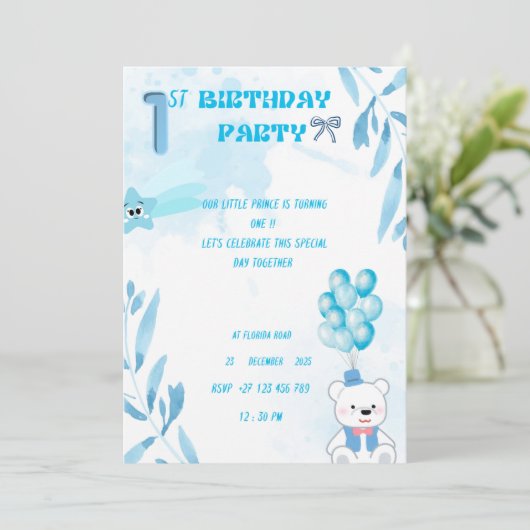 1st baby boy birthday invitation  招待状 (スタンド正面)