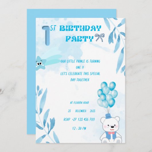 1st baby boy birthday invitation  招待状 (正面/裏面)