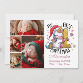 1st Baby Christmas 4 Photo  Pink Gold Unicorn シーズンカード