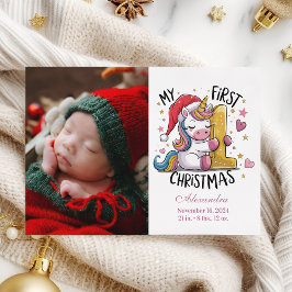 1st Baby Christmas Photo  Pink Gold Unicorn シーズンカード
