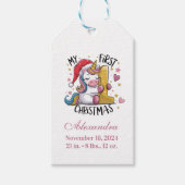 1st Baby Christmas  Pink Gold Unicorn ギフトタグ (正面)