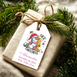 1st Baby Christmas  Pink Gold Unicorn ギフトタグ