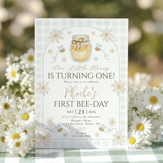 1st Bee Day Girls Birthday Honey Daisy 招待状