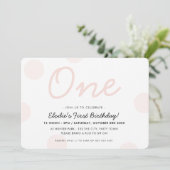 1st BIRTHDAYパーティーベビーピンクガールONE水玉模様 招待状 (スタンド正面)