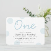 1st BIRTHDAYパーティーベビーブルーボーイワン水玉模様 招待状 (スタンド正面)