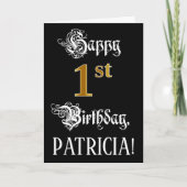 1st Birthday – スクリプファンシート、フェイク金ゴールド検索、名前 カード (正面)