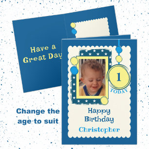 1st Birthday 1 today写真名blue yellow追加 カード