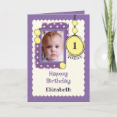 1st Birthday 1 today写真名purple yellow追加 カード (正面)