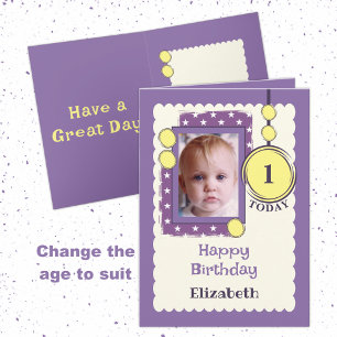 1st Birthday 1 today写真名purple yellow追加 カード