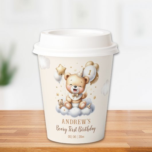 1st Birthday Adorable Teddy Bear Birthday Boy 紙コップ
