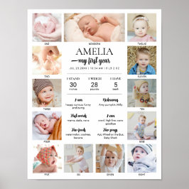 1st Birthday Baby Milestone Custom Photo Collage ポスター