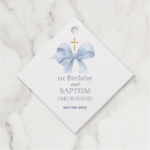 1st Birthday & Baptism Boys Blue Bow Thank You