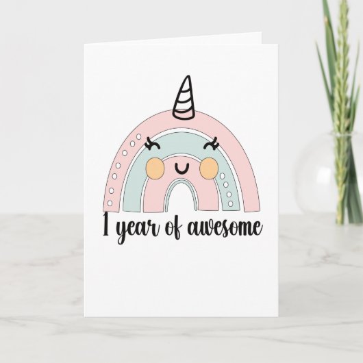 1st Birthday Boho Rainbow 1 Year Old Unicorn カード (正面)