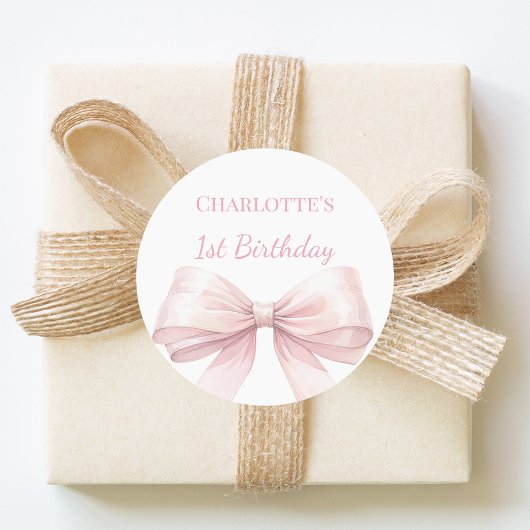 1st Birthday Bow Blush Pink Girl ラウンドシール