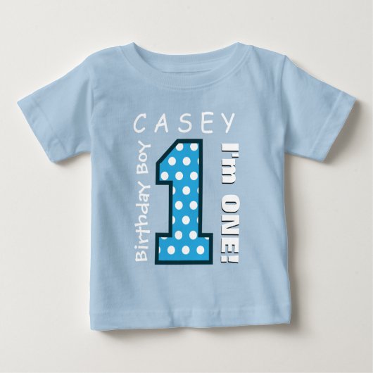 1st Birthday Boy One Year Blue水玉模様V01G ベビーTシャツ (正面)