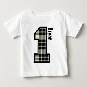 1st Birthday Boy PLAID 1年名前をカスタムするV007B ベビーTシャツ