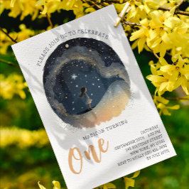 1st Birthday Celestial Star Watercolor Girl Modern 招待状