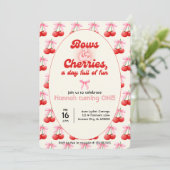 1st Birthday Coquette Cherries Bows Bubble Letters 招待状 (スタンド正面)