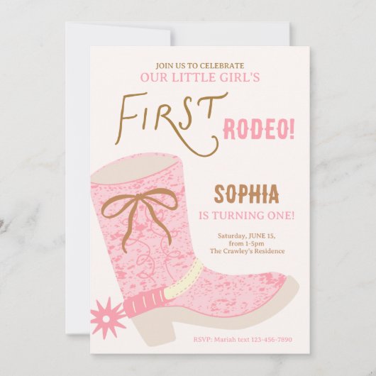 1st Birthday Cowgirl First Rodeo  Invite 招待状 (正面)