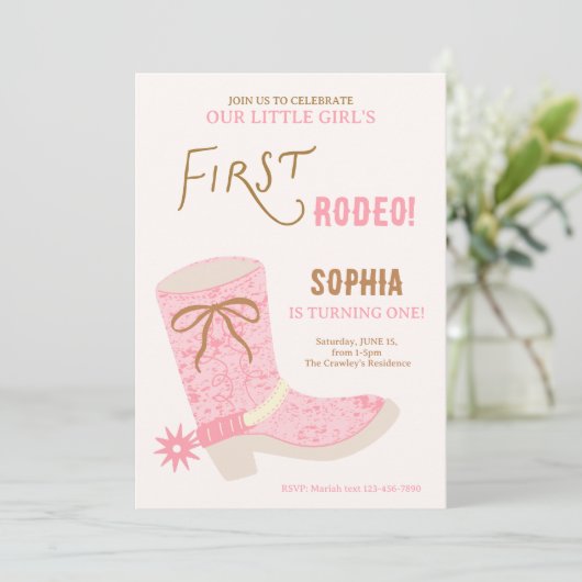 1st Birthday Cowgirl First Rodeo  Invite 招待状 (スタンド正面)